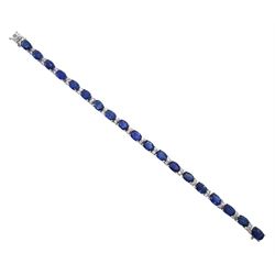 Platinum oval sapphire and round brilliant cut diamond bracelet, stamped PT950, total sapphire weight approx 19.50 carat