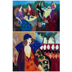 Itzchak (Isaac) Tarkay (Israeli 1935-2012): 'Morning Social' and 'Indigo Chapeau', two limited edition colour serigraphs max 63cm x 64cm (2)