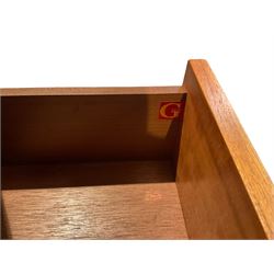 G-Plan - teak 'Fresco' television or media unit, sliding tray over single drawer, on castors