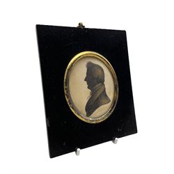 Early 19th century side profile silhouette of a gentleman, highlighted in gilt 8cm x 6.5cm, the frame marked W Hill, Birmingham 