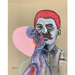 Roland-Henrich Gotschik (German/Romanian 1960-): 'Selfie Kissing Papochka [Daddy] Stalin', acrylic on canvas signed 134cm x 107cm (unframed) 