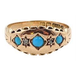 Early 20th century 9ct gold five stone turquoise and diamond ring by John Thompson & Sons, Birmingham 1912