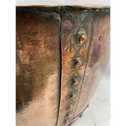 Large 19th century riveted copper log bucket stamped T20 D62cm x H43cm