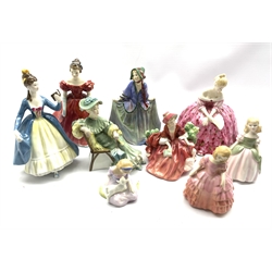 Nine Royal Doulton figures including Winsome, Victoria, Leading Lady, Ascot, Sweet Anne, Penny, Lydia, Rose and Mary had a little lamb