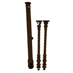 Pair 19th century cast iron pilasters in Greek column design with spiral turns and decorative capitals and 19th century cast iron column possibly gate post or water-pump (3)