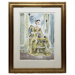 Alan Halliday (British 1952-): 'The Marschallin - Der Rosenkavalier' The Royal Opera - Drawn in Dress Rehearsal, watercolour signed inscribed and dated '95, 38cm x 29cm
Notes: This watercolour depicts the Bulgarian soprano Anna Tomowa-Sintow as Strauss’ Marschallin in the early 1980's