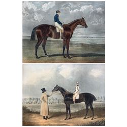 Thomas Sutherland (British 1785-1838) after John Frederick Herring (British 1795-1865): 'Jerry - the Winner of the Great St. Leger at Doncaster 1824', aquatint with hand colouring pub. c.1825 together with Charles Hunt (British 1803-1877): 'Mango - the Winner of the Great St Ledger Stakes at Doncaster 1837', aquatint with hand colouring pub.1837 each 35cm x 43cm (2)