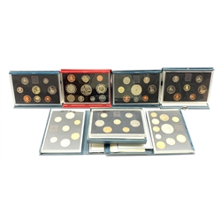 Seven United Kingdom proof coin sets dated 1985, 1987, 1988, 1993, 1995, 1997 and 2001