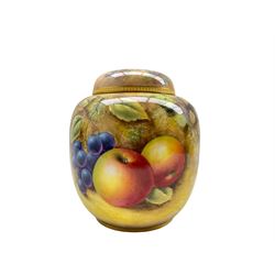 20th century Royal Worcester ginger jar and cover by John Smith, the body and cover hand painted with a still life of fruit, signed J. Smith, black printed marks beneath including shape number 2826, H18cm