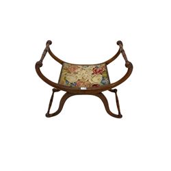 19th century walnut stool with seat upholstered in floral fabric 