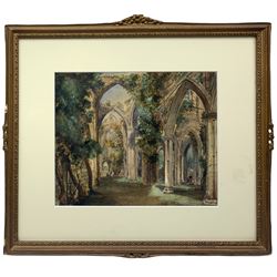 W Fowler (British 19th century): 'Part of Tintern Abbey', watercolour signed and dated 1835, 20cm x 24cm