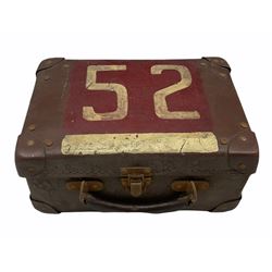 Small case containing a collection of thirty 1940 folding war maps mostly with tags attached to show the sheet number, the case numbered '52', external dimensions 29cm x 20xm x 14cm.  It has been suggested that, due to their small size , these were to be used in tanks