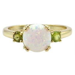 Silver-gilt opal and peridot ring, stamped Sil