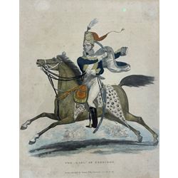 William Holland (British 1757-1834): 'Lord Juicy Dandling His Angelic Child', hand-coloured etching pub. 1791, 34cm x 25cm; After Edward Hull (British 1810-1877): British Officers, pair modern overpainted prints; together with set five early 19th century hand-coloured engravings of British noblemen including Duke of Wellington pub. Thomas Kelly c.1815, max 26cm x 20cm (8)