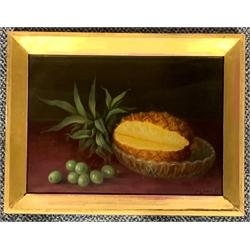 J W Mills (Late 19th Century British School) still life of pineapple and grapes, oil on canvas signed, 27cm x 37cm