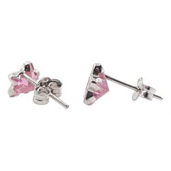 Pair of 9ct white gold pink star stud earrings, stamped