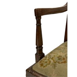 19th century oak and elm elbow chair, scratch moulded bar cresting rail over shaped middle rail, the arms on turned supports, drop-in upholstered seat, on square tapering supports joined by plain stretchers