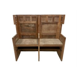 Oak priory pew with hinged seats W125cm, H117cm, D45cm