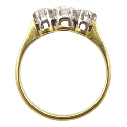 Gold three stone diamond ring, stamped 18ct & Pt