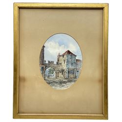 William James Boddy (British 1831-1911): St Margaret's Arch Bootham - York, oval watercolour unsigned 22cm x 17cm