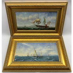 Shipling (British Contemporary): Brig and Schooner, pair oils on panel signed 20cm x 40cm (2)