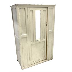 19th century white painted kitchen cupboard, mirrored door enclosing interior fitted with shelves
