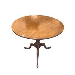 Early 19th Century mahogany occasional table, the circular single plank tilt top raised on turned column and three splayed supports with pad feet D89cm