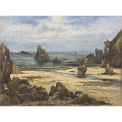 AF Lisle (British 19th/20th century): Rocky Shoreline, oil on board signed and dated 1904, 30cm x 40cm