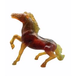 Daum Pate de Verre model of a prancing horse in tonal amber and green, signed Daum France, L18cm x H16cm 