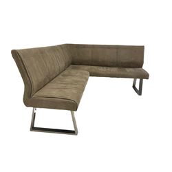 Barker and Stonehouse - corner seating unit, upholstered in beige faux suede, raised on metal supports 