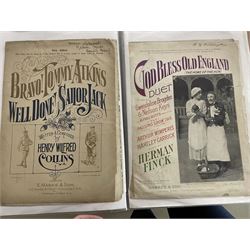 An album of Victorian and later sheet music covers mostly relating to WW1 to include What did you do in the Great War Daddy?, Your King and Country want You, Rag-Time Soldier Man, Back From the Front, Jubilation Day and many others (approx 40, plus later printed covers) Provenance: From the Estate of a Local private collector