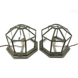 Pair of octagonal leaded glass lanterns 17cm x 22cm