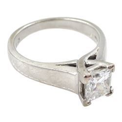 18ct gold single stone princess cut diamond ring, hallmarked, diamond 1.20 carat, colour F, clarity I2, with Gem Scan International certificate