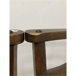 Set four beech and elm chapel chairs, the shaped seat raised on turned supports W42cm