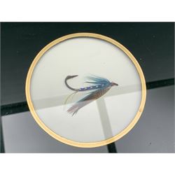 20th century twin-handled tray inset with fishing flies