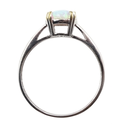 9ct white gold round opal ring, stamped 375  
