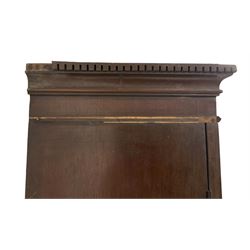 Early 20th century Georgian design mahogany bookcase on cupboard, dentil cornice over astragal glazed doors enclosing adjustable shelves, panelled cupboard base raised on bracket feet