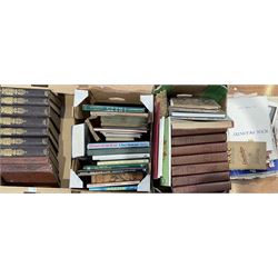 Books and ephemera including The National Encyclopaedia, Commemorative newspapers and magazines, RAC country Road map and gazetteer, Children's Singing Games 1894 etc in four boxes