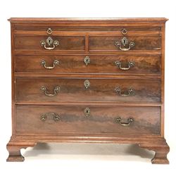 Georgian design mahogany chest with brushing slide over two short and three long drawers, raised on ogee bracket supports  W95cm