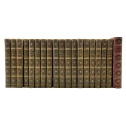 Victor Hugo - Complete works, eighteen volumes, half calf with tooled spines and red boards, each with the bookplate of Lily Antrobus of the Coutts banking family and Longfellows poetical works in full calf and the bookplate of the Rothschild family