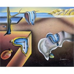 J Kendall after Salvador Dali (Spanish 1904-1989): 'The Persistence of Memory', oil on canvas signed 50cm x 60cm