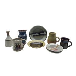 Early David Lloyd-Jones (British 1928-1994) stoneware footed bowl and jug, Alsager Pottery vase, Ken Isherwood vase, and four other pieces (8)