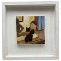 C Knight (British Contemporary): 'Princess Houdini' Kitten on a Ledge, oil on canvas signed titled and dated 2005 verso 15.5cm x 15.5cm