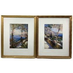 Gianni (Italian 20th century): Italianate Veranda Scenes, pair watercolours signed 37cm x 27cm (2)