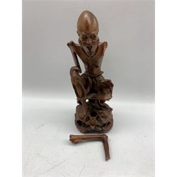 Pair of 20th century Chinese carved wood skeletal seated figures H25cm, Chinese jewellery box, various 20th century Oriental ceramics, pair of hardstone figures etc