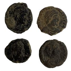 Roman coinage mainly 4th century AD to include a collection of predominantly bronze nummi from rulers of the House of Valentinian (86) and House of Theodosius (16)