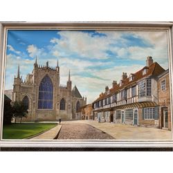 F Chilton (British 20th century): York Minster with Tea Rooms and Landscapes Scenes, four oils on canvas signed and dated 1971-1973 max 59cm x 89cm (4)