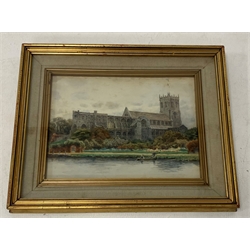 W Collins priory church with river in foreground, watercolour, signed, inscribed on the reverse, Christchurch Priory, 27cm x 36cm