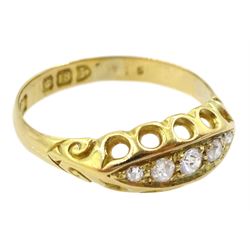 Edwardian 18ct gold five stone old cut diamond ring by Edward Durban & Co, Chester