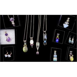 Collection of silver jewellery including necklaces, pendants and  earrings set with moonstone, amethyst and labradorite etc